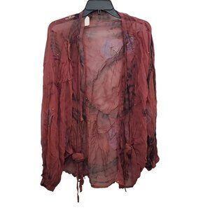 U.R.U URU Women's Vintage Burgundy Hand Dyed OOAK Open‎ Boho Cardigan One Size